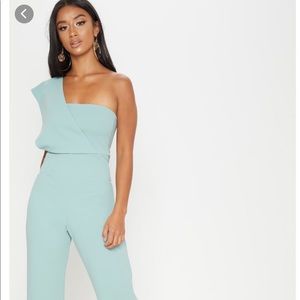 Prettylittlething one shoulder jumpsuit, mint.